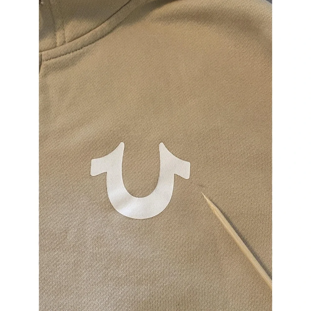 True Religion Hoodie‎ Mens Small Tan Over Lap Buddha Zip Up Fleece Streetwear